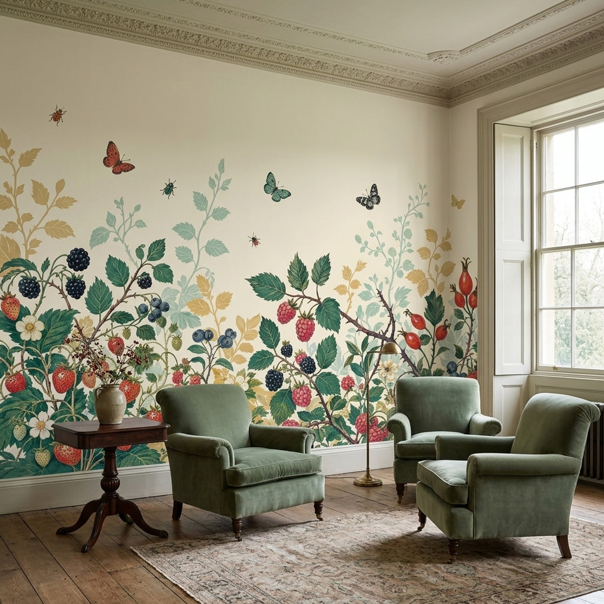 Vintage Berry Branches Wallpaper Botanical Garden Wall Mural