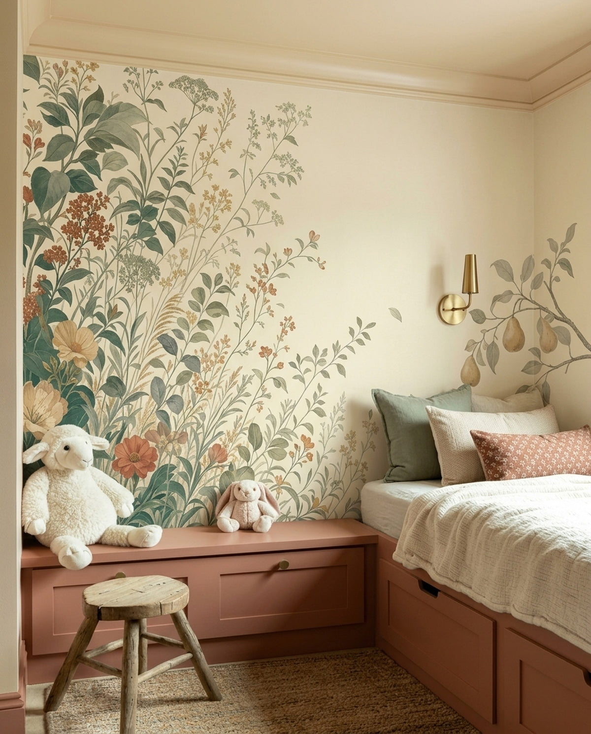 Pear Branch Botanical Wallpaper Vintage Garden Wall Mural