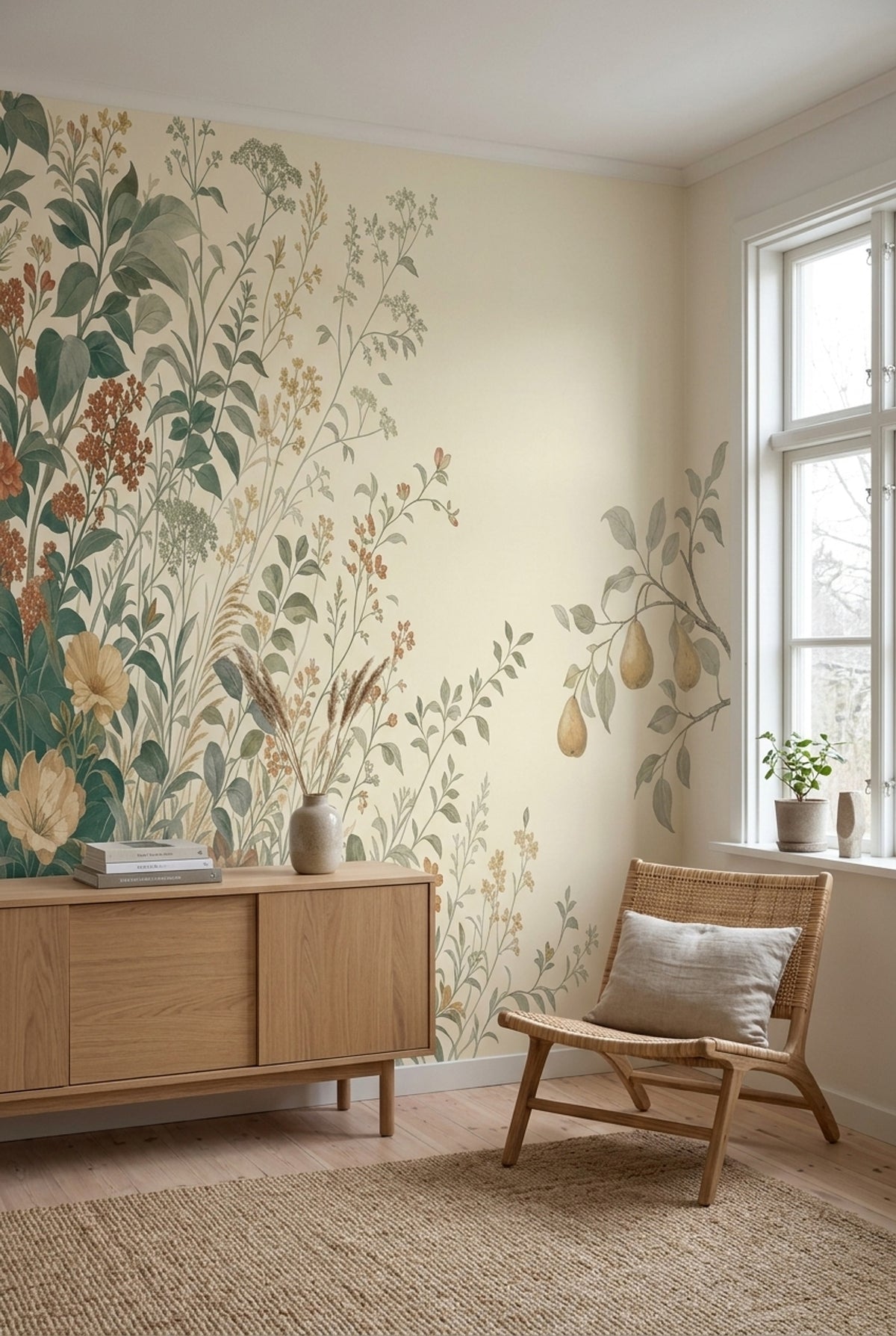 Pear Branch Botanical Wallpaper Vintage Garden Wall Mural