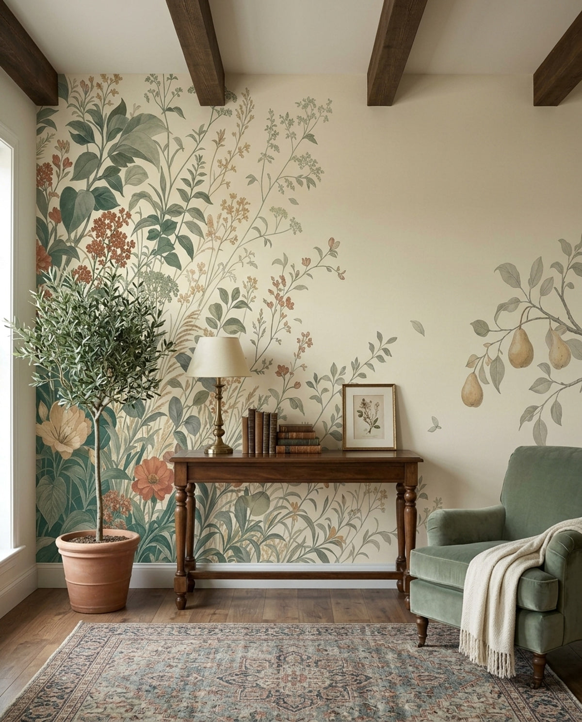 Pear Branch Botanical Wallpaper Vintage Garden Wall Mural