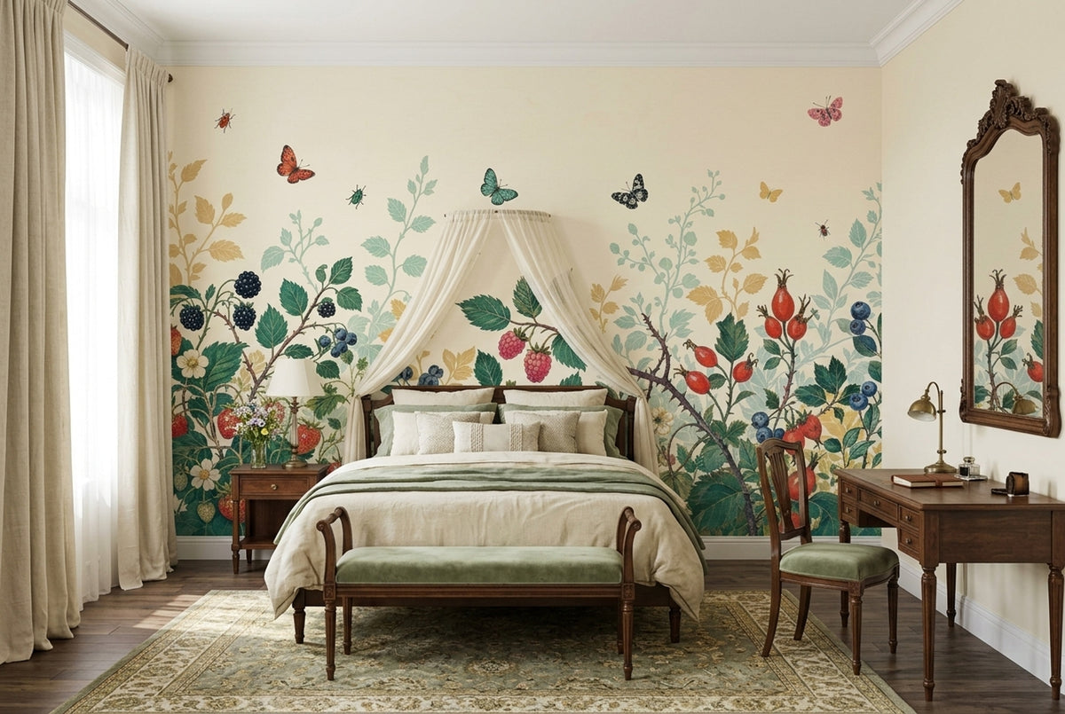 Vintage Berry Branches Wallpaper Botanical Garden Wall Mural