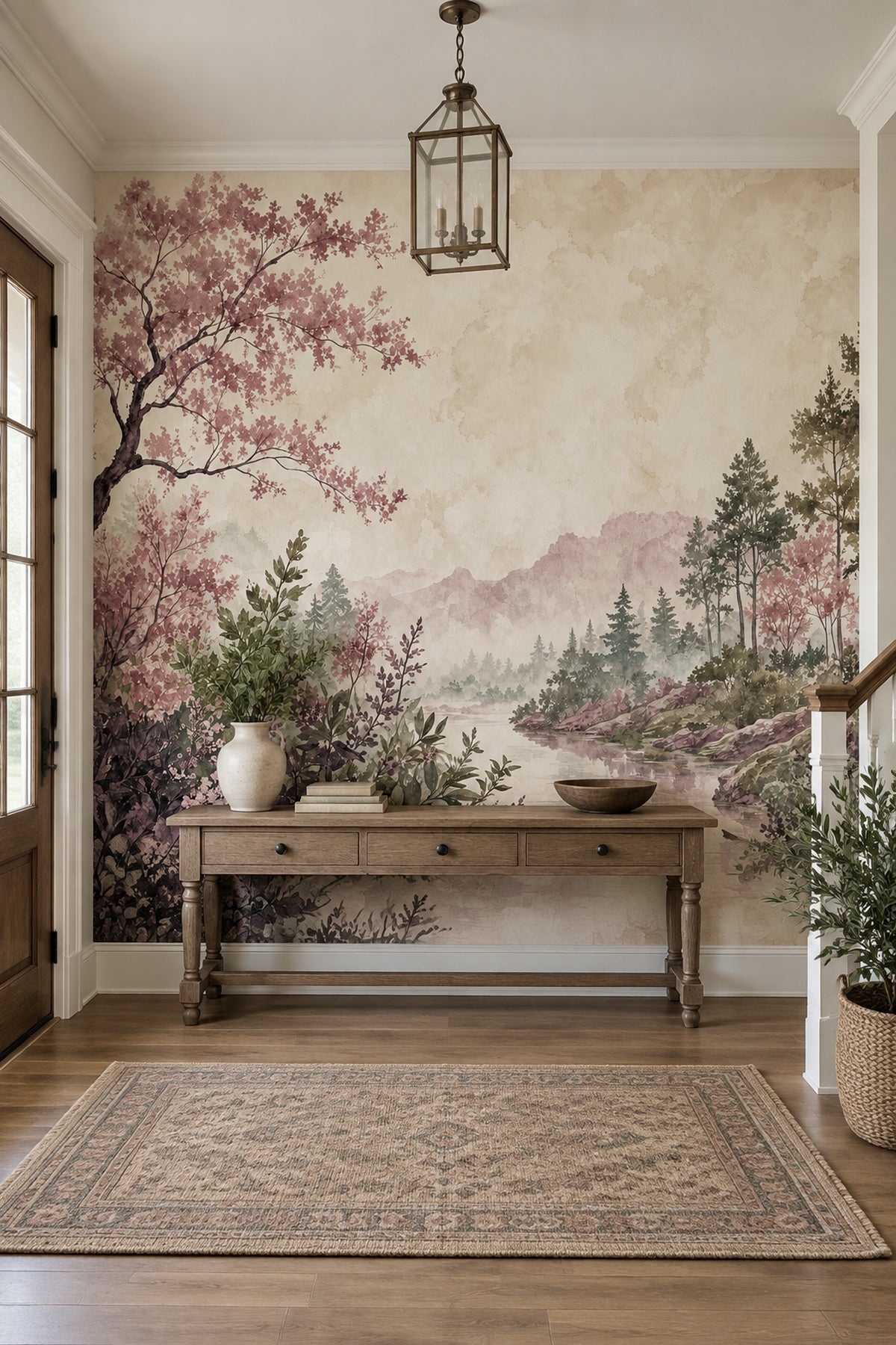 Pink Blossom Tree Wallpaper Watercolor Landscape Wall Mural