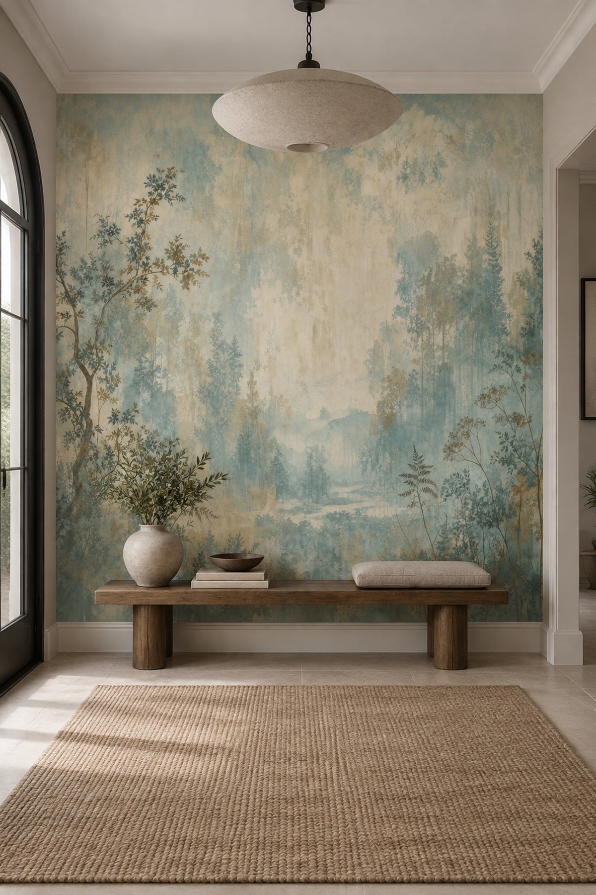 Misty Forest Wallpaper Watercolor Landscape Wall Mural