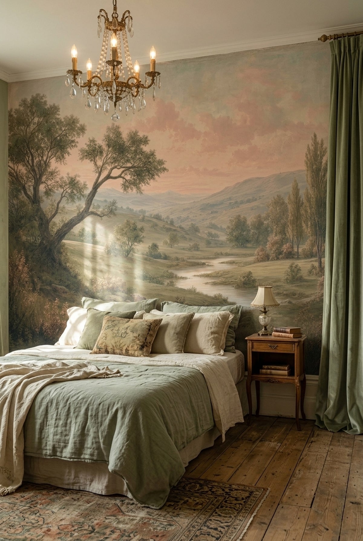 Pastoral River Landscape Wallpaper Vintage Countryside Wall Mural