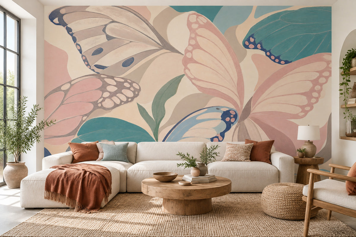 Layered Butterfly Wings Wallpaper Pastel Botanical Wall Mural
