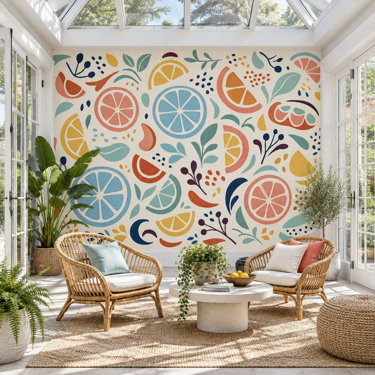 Citrus Slices Wallpaper Retro Botanical Wall Mural