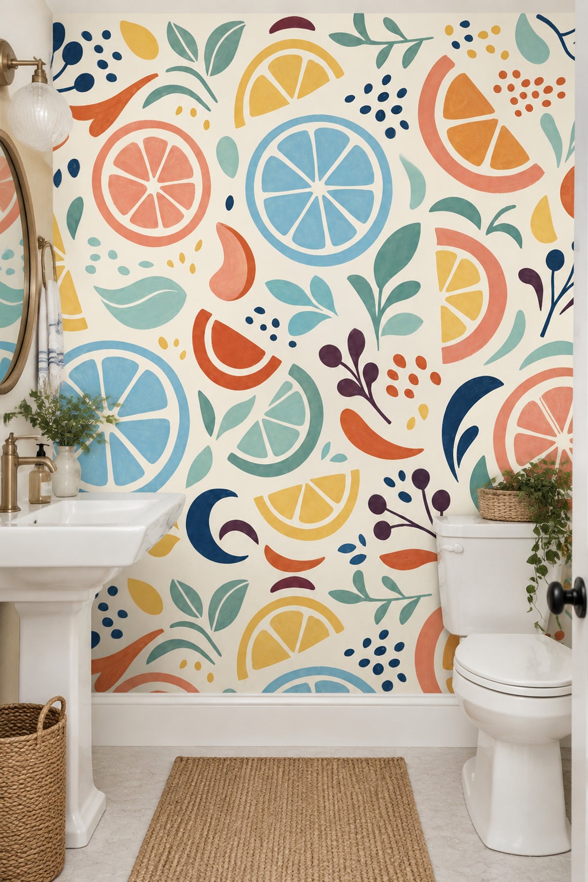 Citrus Slices Wallpaper Retro Botanical Wall Mural