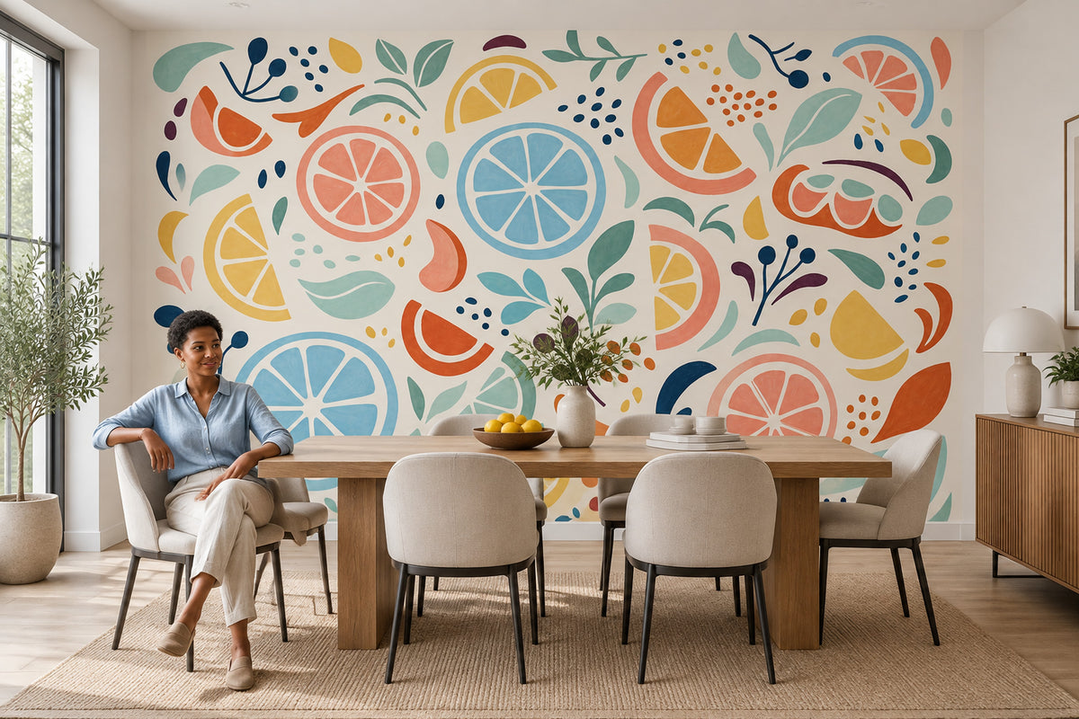 Citrus Slices Wallpaper Retro Botanical Wall Mural