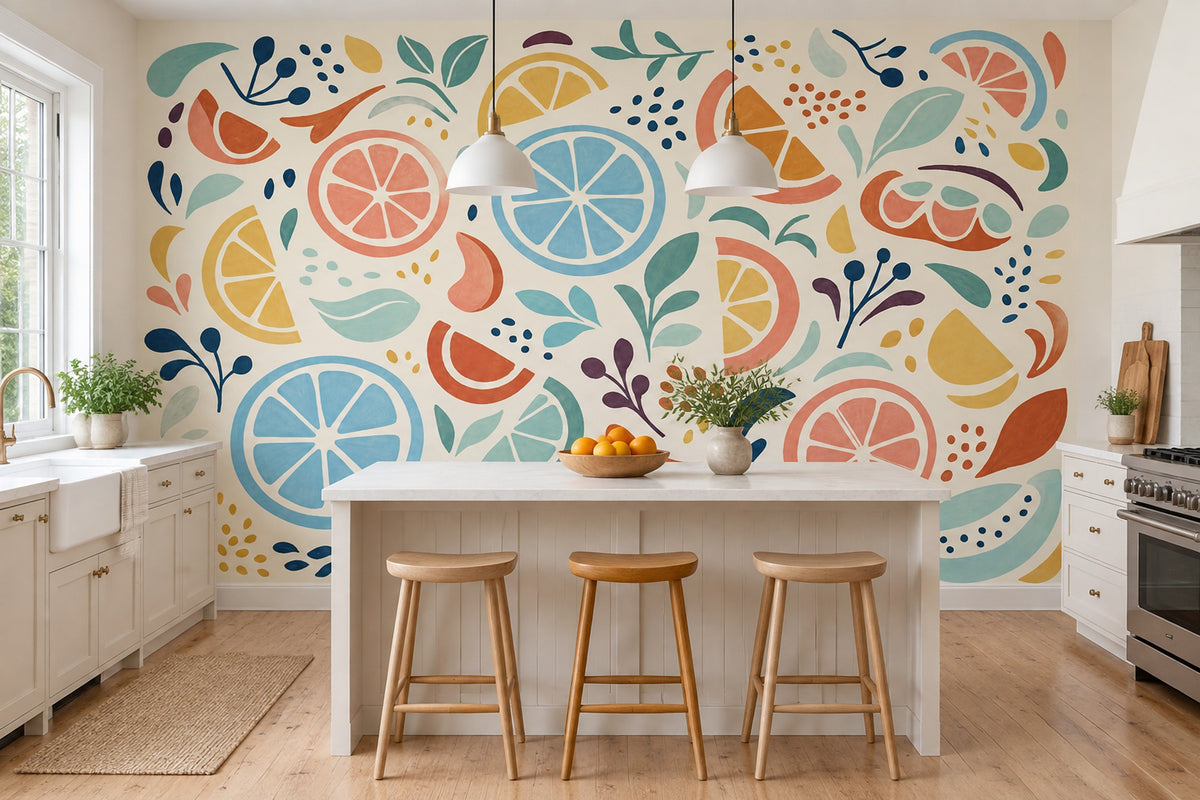 Citrus Slices Wallpaper Retro Botanical Wall Mural