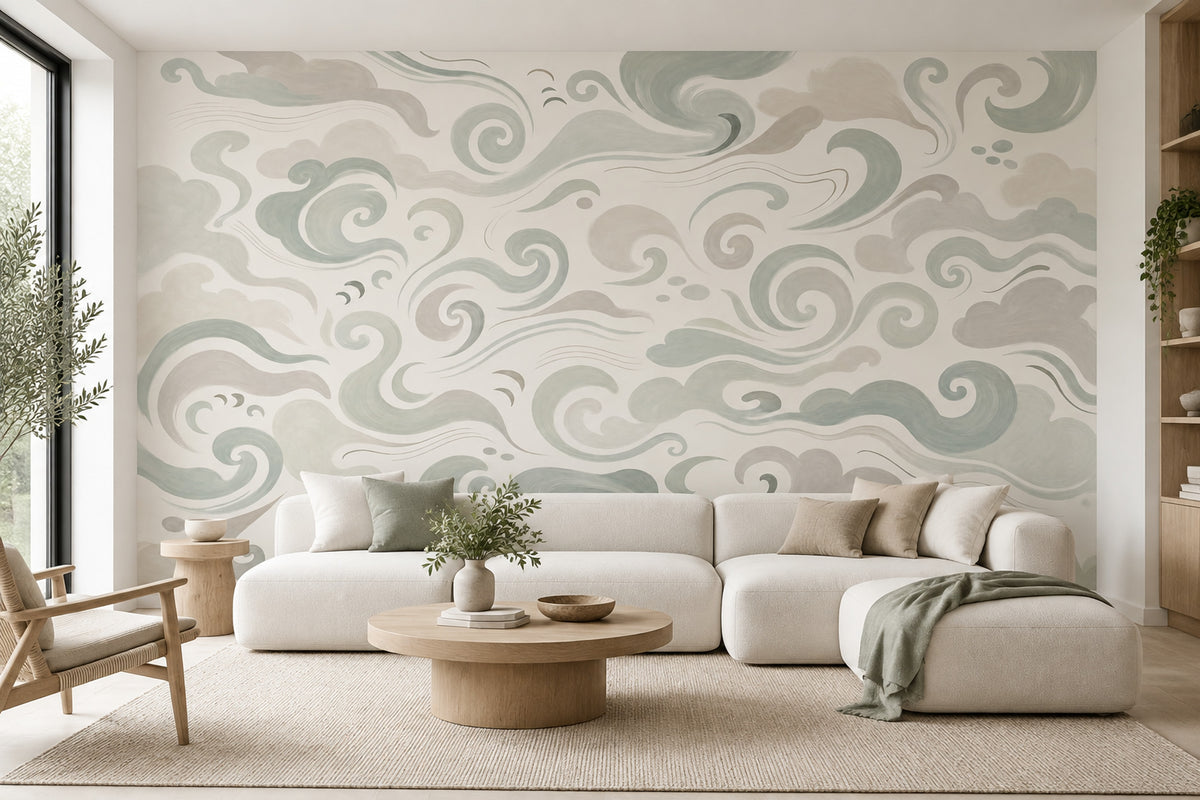 Swirling Cloud Forms Wallpaper Chinoiserie Style Wall Mural