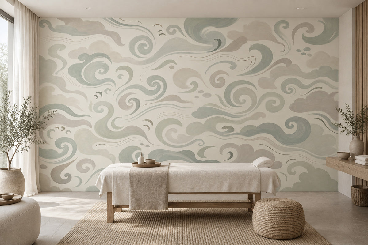 Swirling Cloud Forms Wallpaper Chinoiserie Style Wall Mural