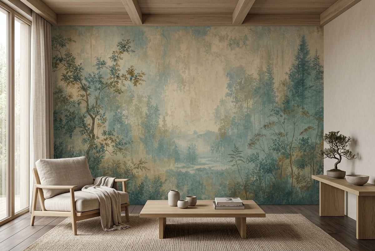 Misty Forest Wallpaper Watercolor Landscape Wall Mural
