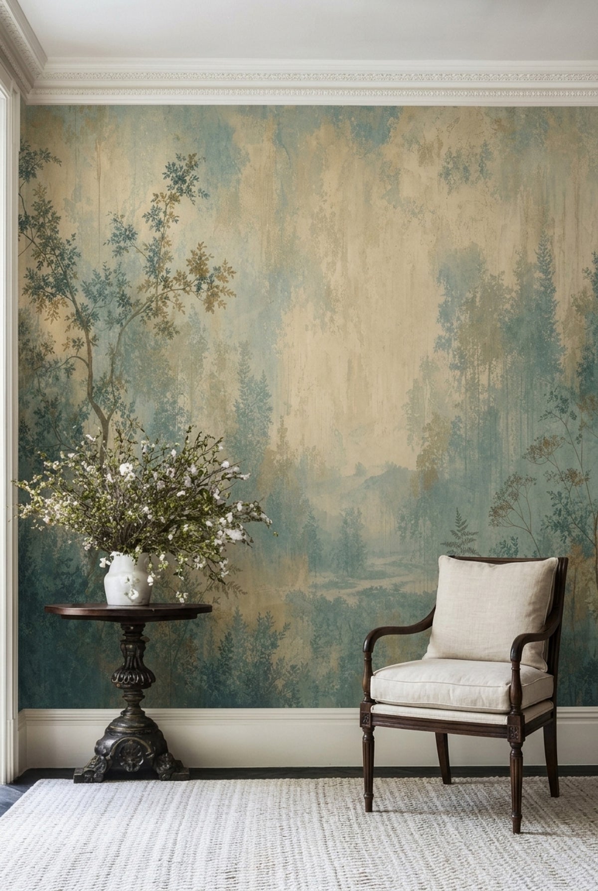 Misty Forest Wallpaper Watercolor Landscape Wall Mural