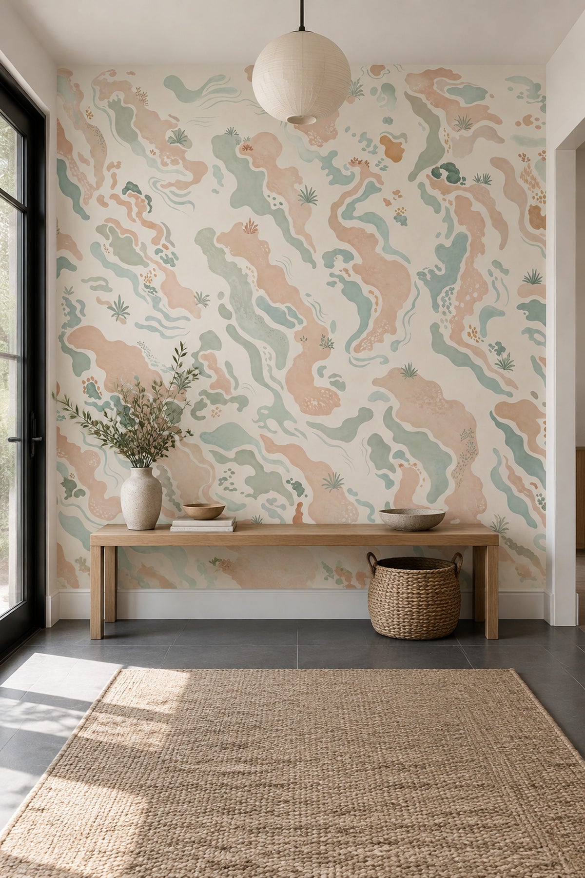 Abstract Landscape Wallpaper Pastel Organic Shapes Wall Mural