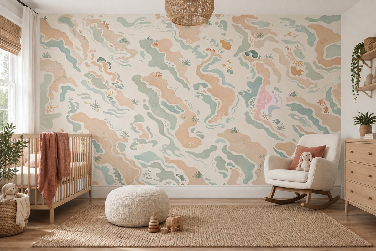 Abstract Landscape Wallpaper Pastel Organic Shapes Wall Mural