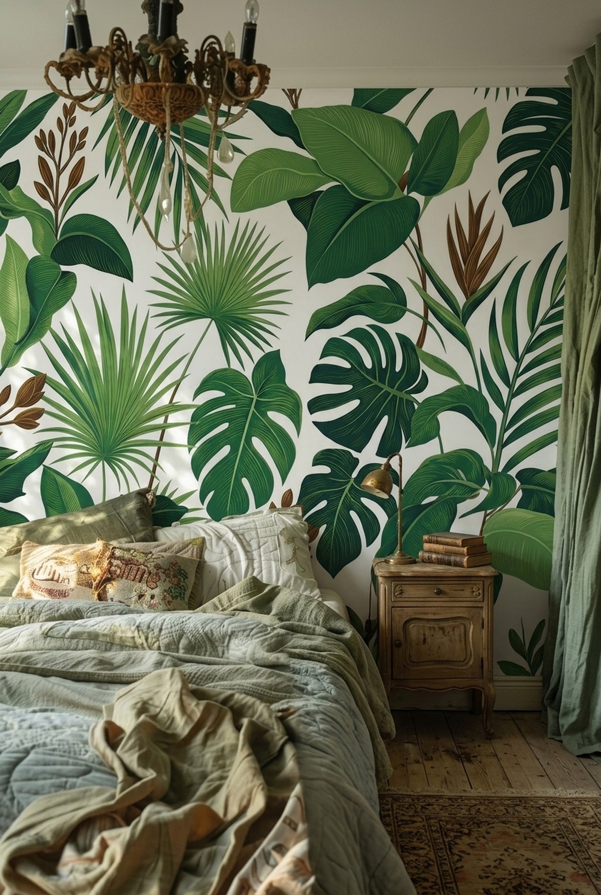 Tropical Leaves Wallpaper White Background Wall Mural