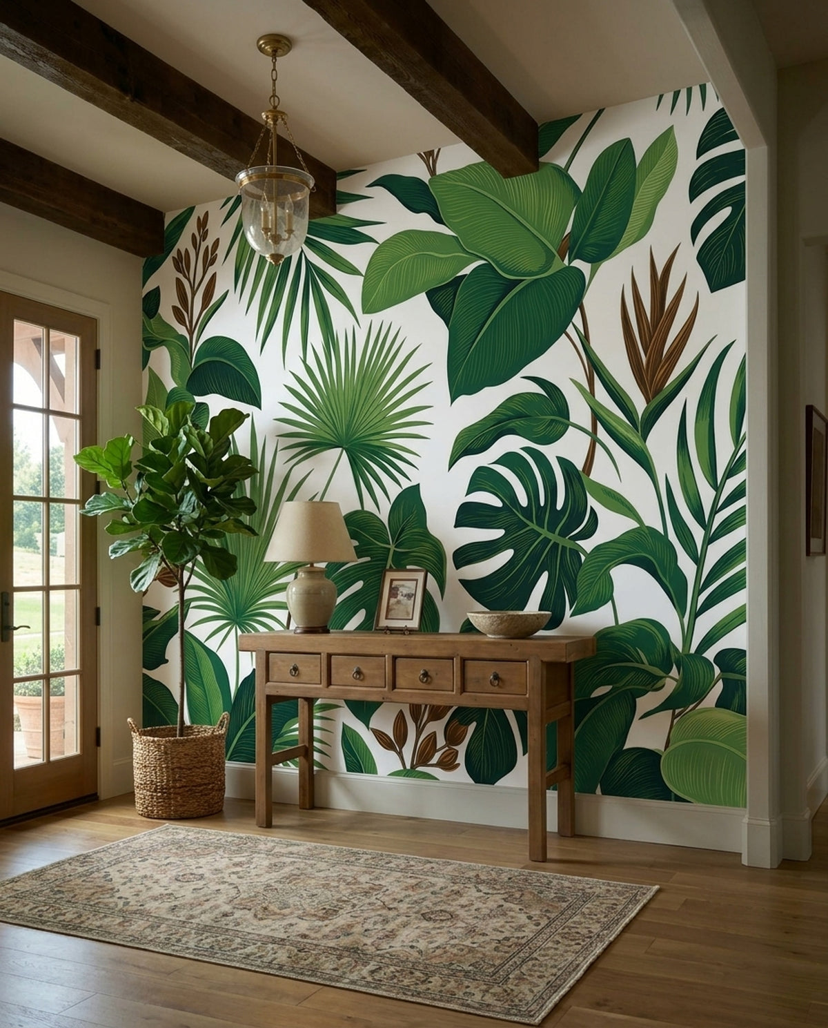 Tropical Leaves Wallpaper White Background Wall Mural