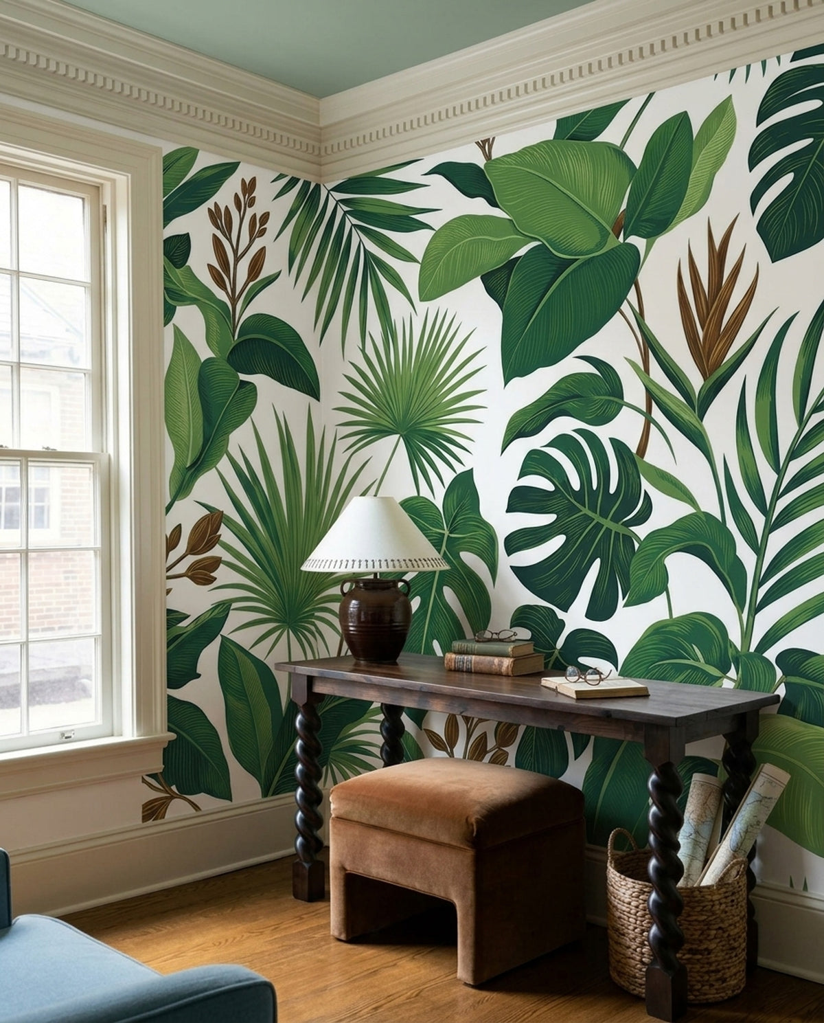 Tropical Leaves Wallpaper White Background Wall Mural