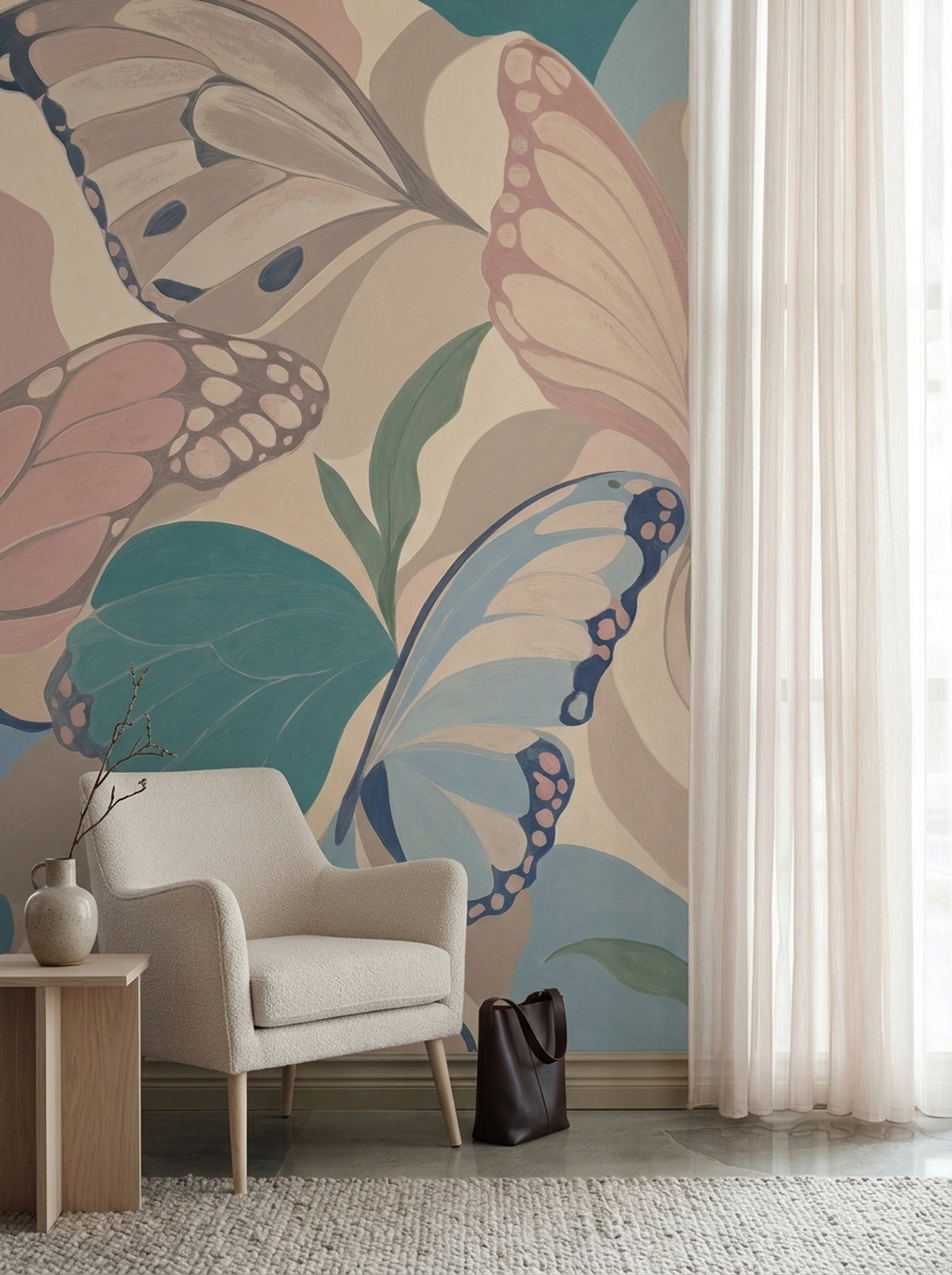 Layered Butterfly Wings Wallpaper Pastel Botanical Wall Mural