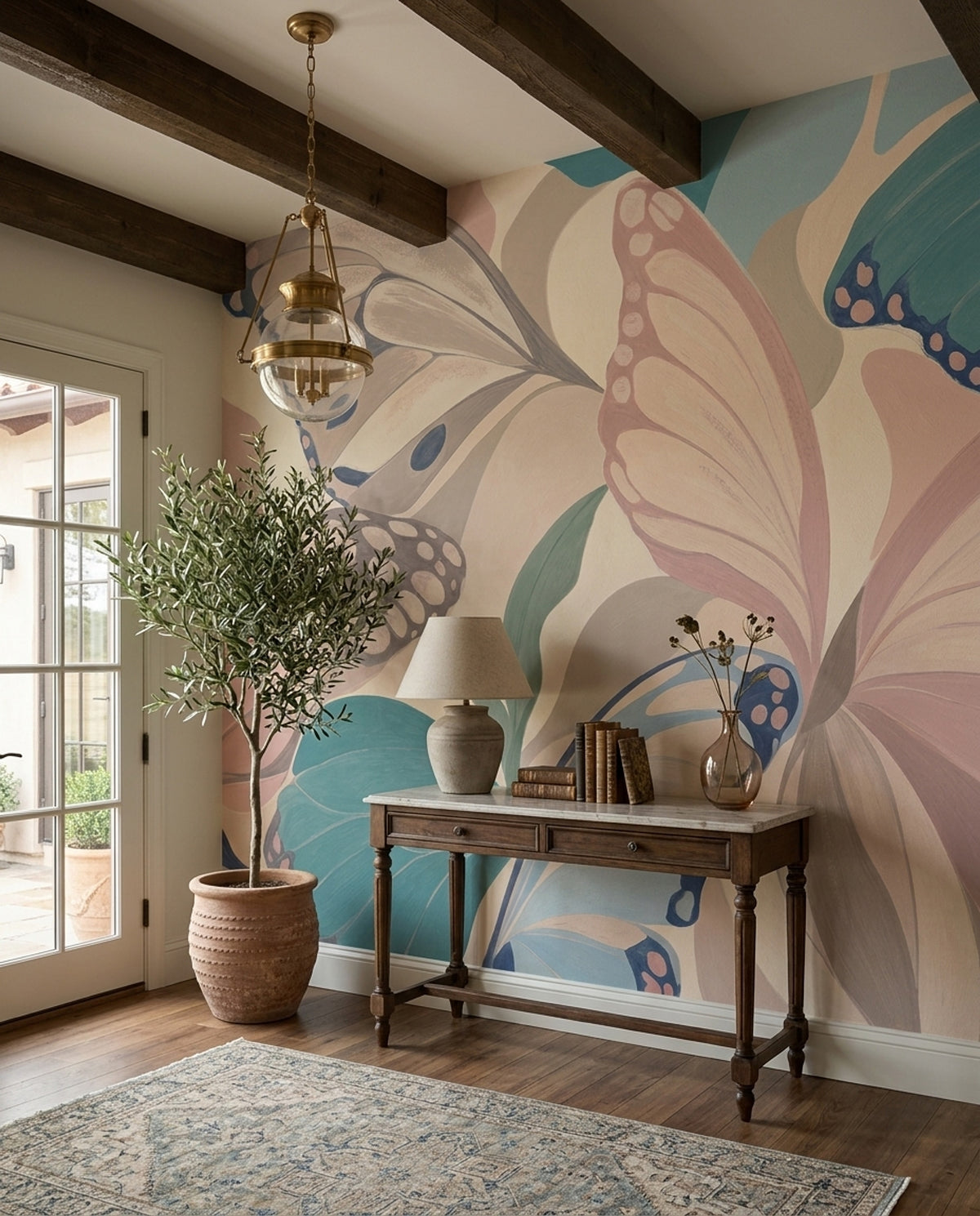 Layered Butterfly Wings Wallpaper Pastel Botanical Wall Mural