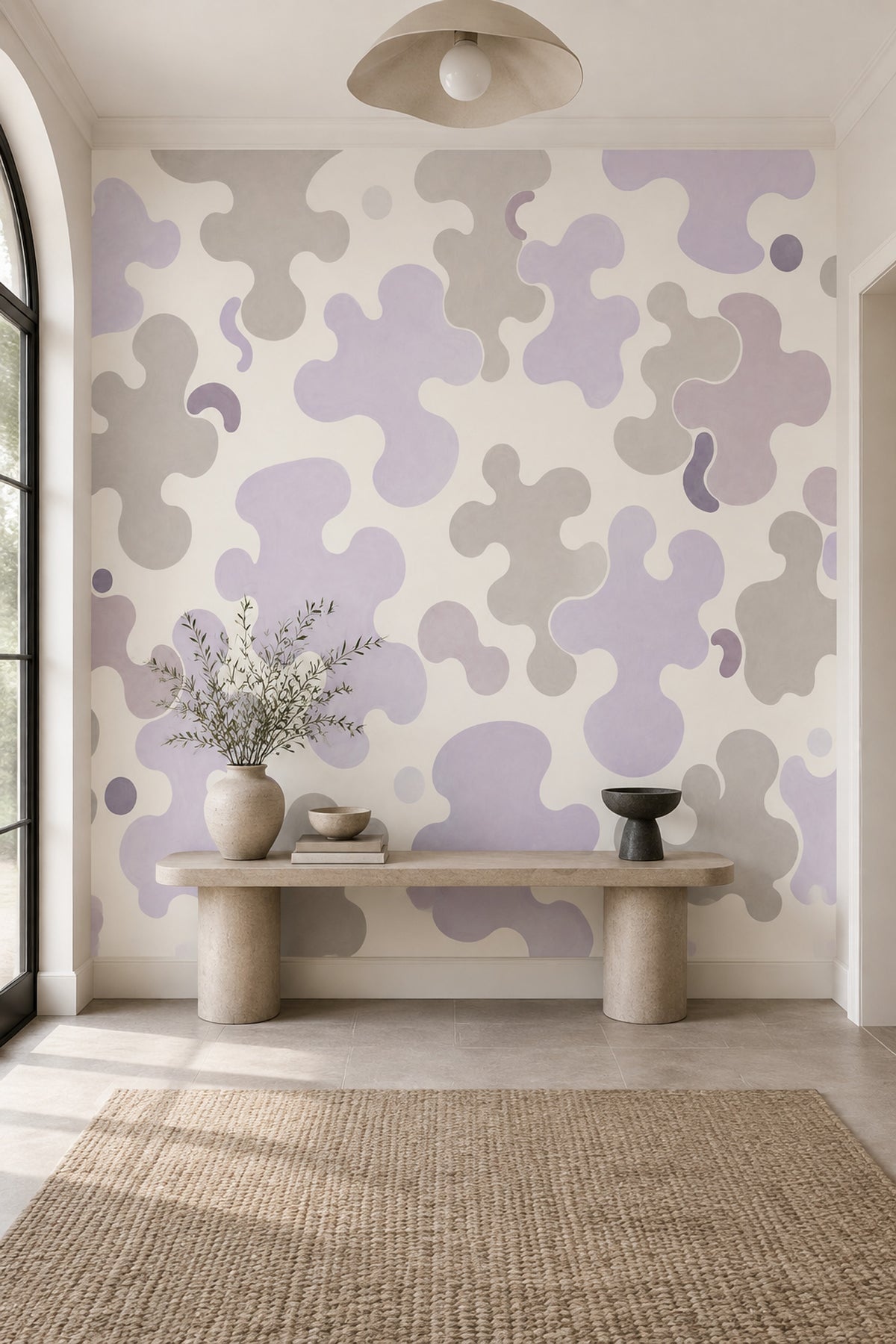 Lavender Organic Shapes Wallpaper Soft Gray Wall Mural