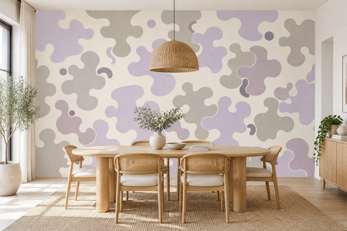 Lavender Organic Shapes Wallpaper Soft Gray Wall Mural