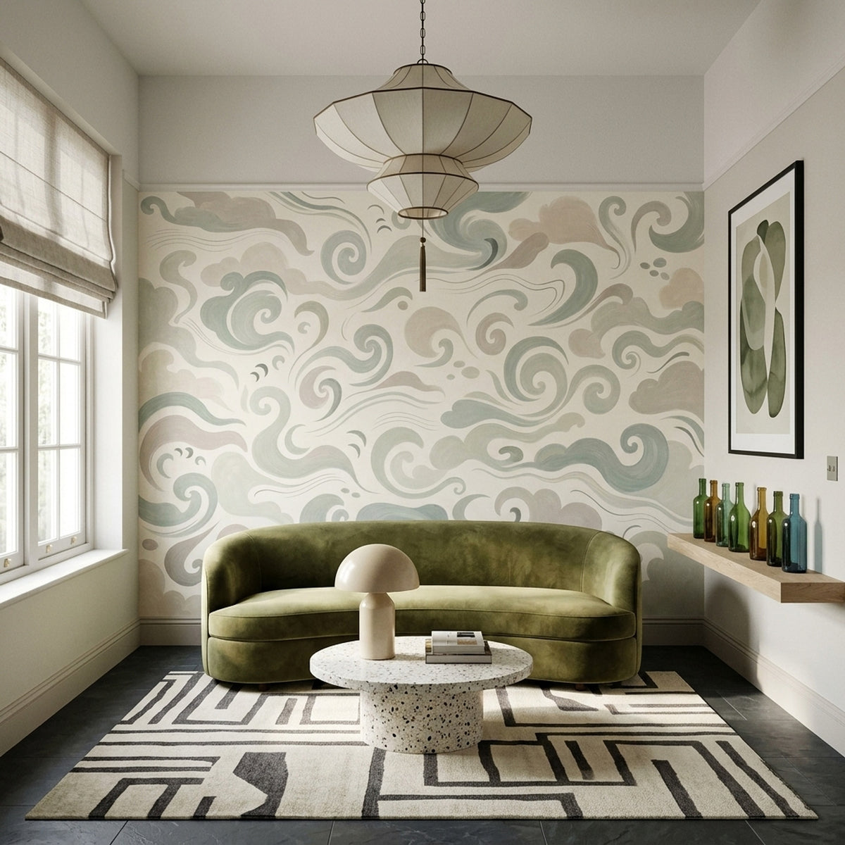 Swirling Cloud Forms Wallpaper Chinoiserie Style Wall Mural