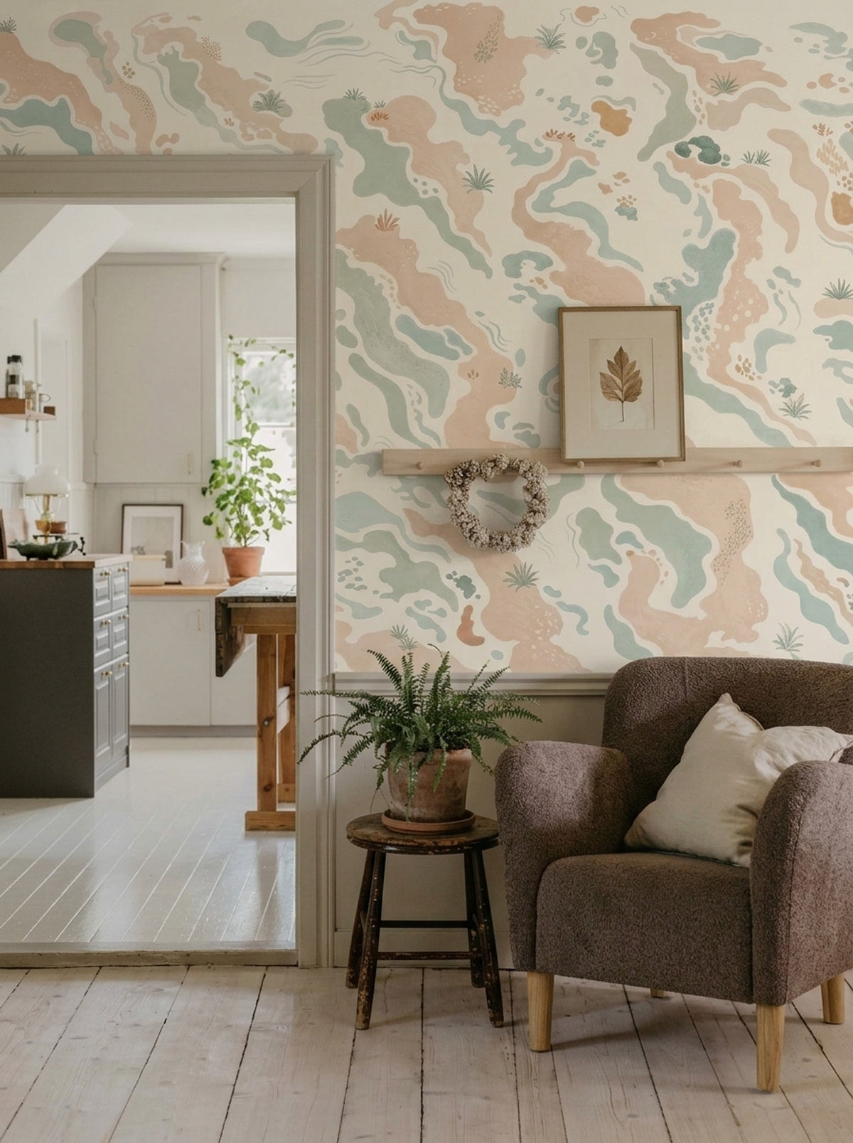 Abstract Landscape Wallpaper Pastel Organic Shapes Wall Mural