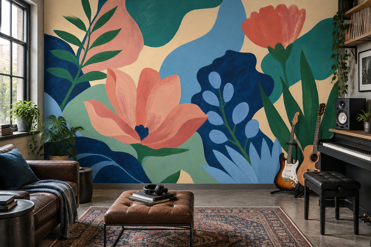 Oversized Floral Wallpaper Hand Painted Botanical Wall Mural