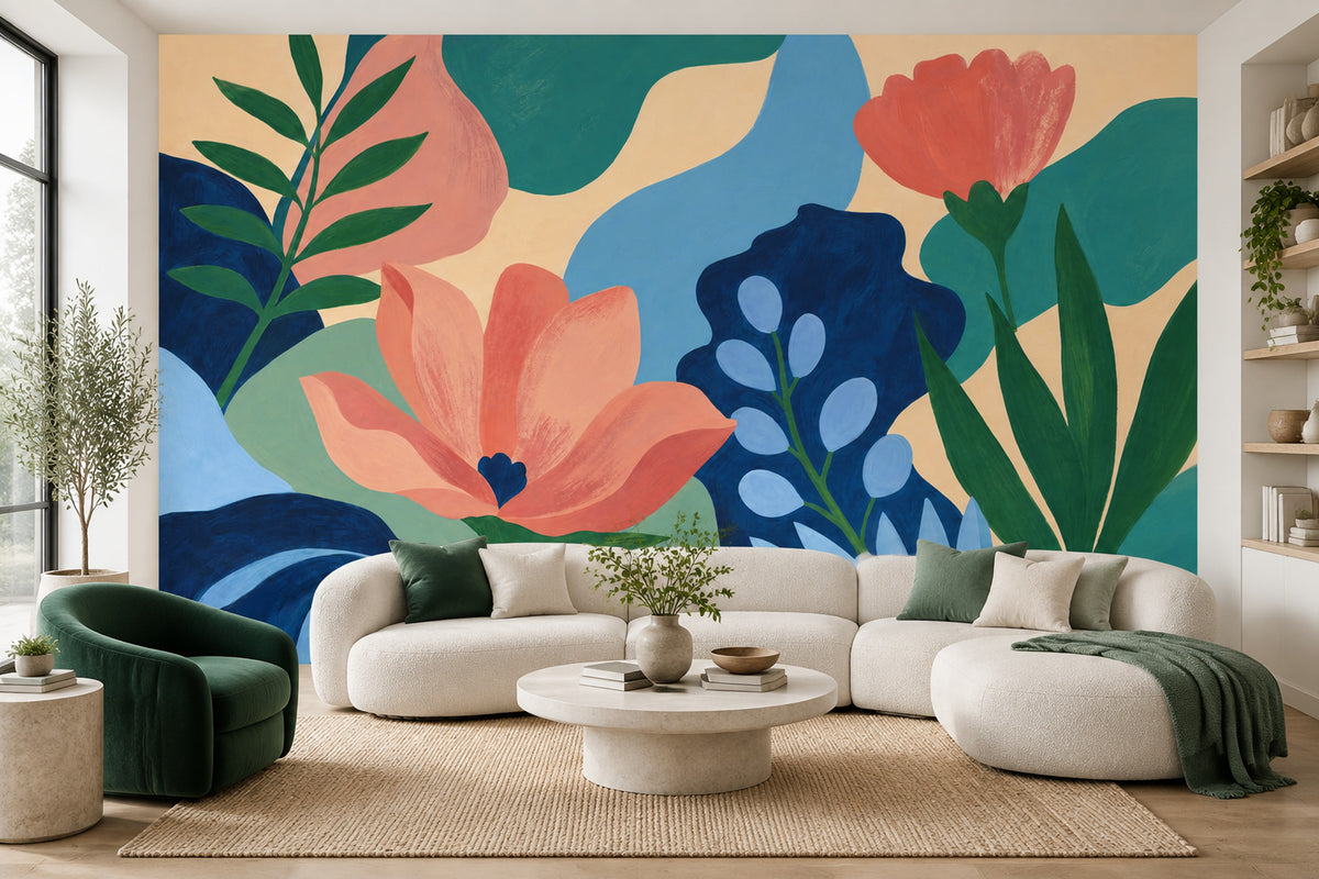 Oversized Floral Wallpaper Hand Painted Botanical Wall Mural
