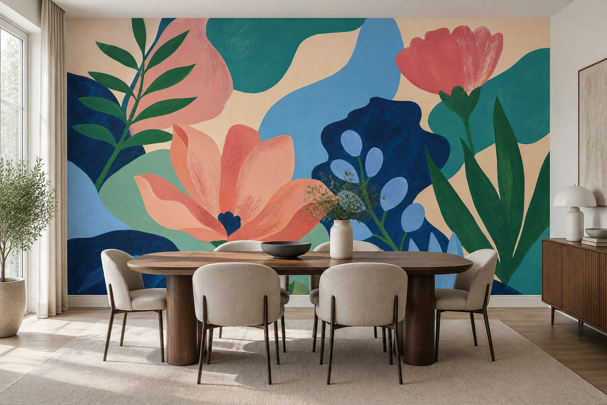 Oversized Floral Wallpaper Hand Painted Botanical Wall Mural