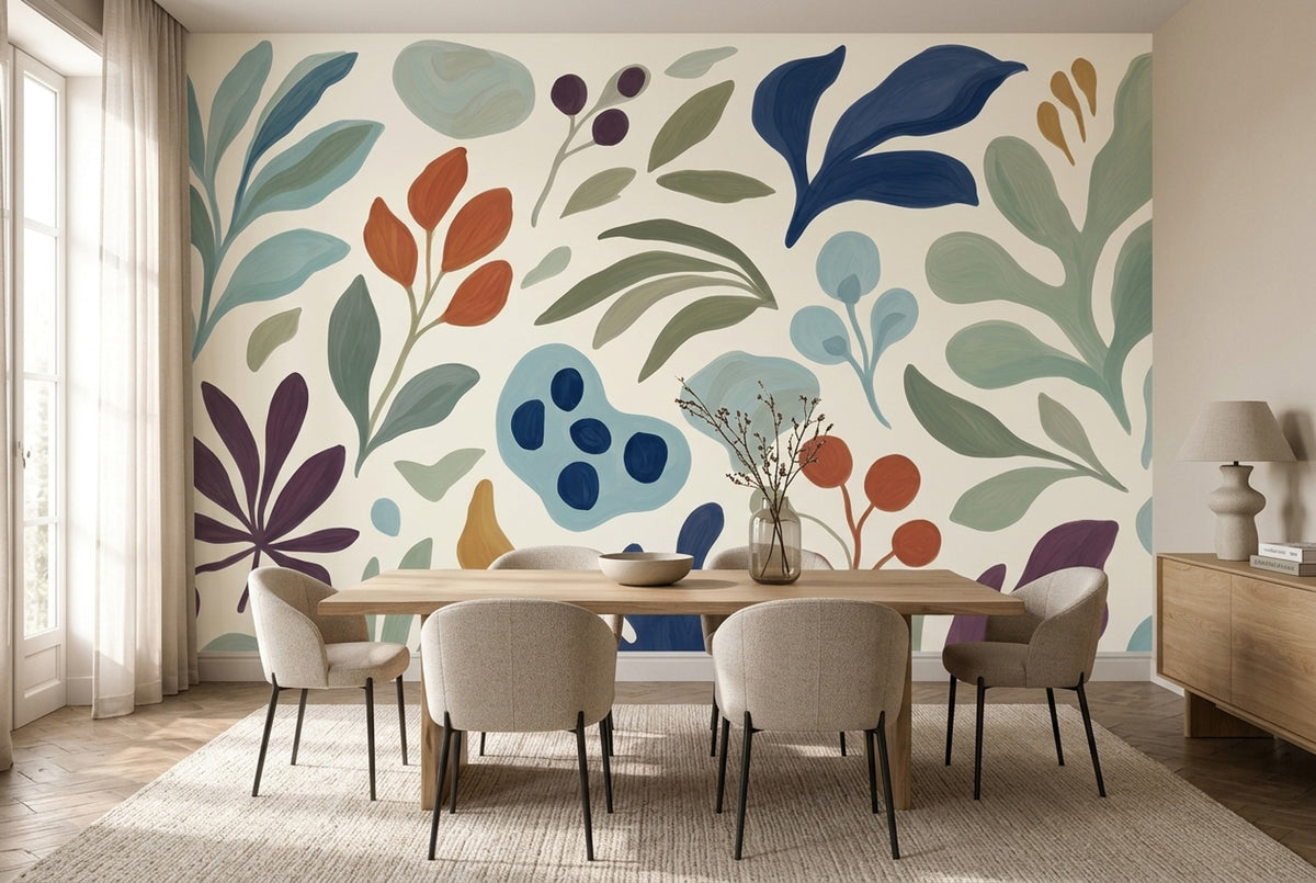 Hand Painted Botanical Leaves Wallpaper Modern Floral Wall Mural