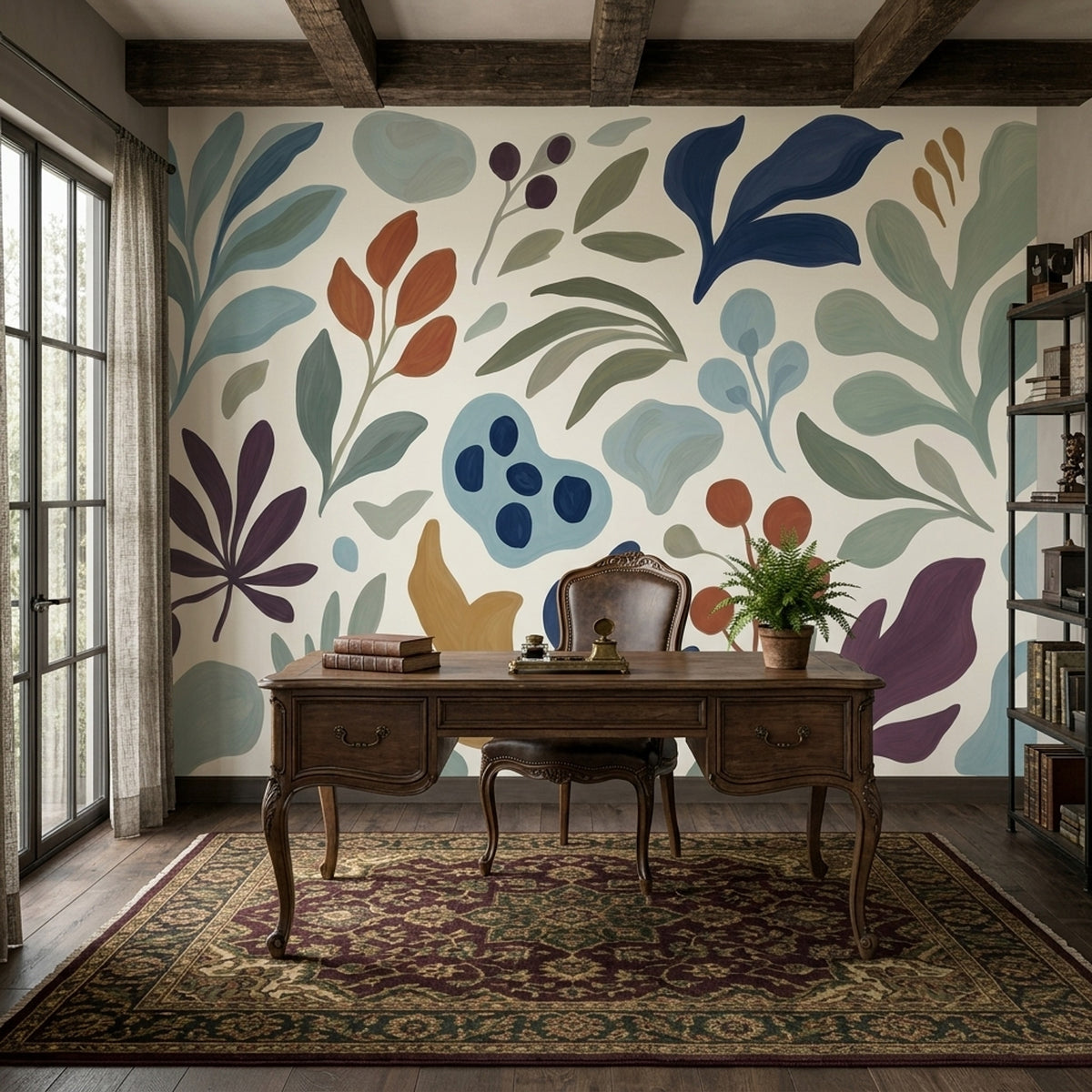 Hand Painted Botanical Leaves Wallpaper Modern Floral Wall Mural