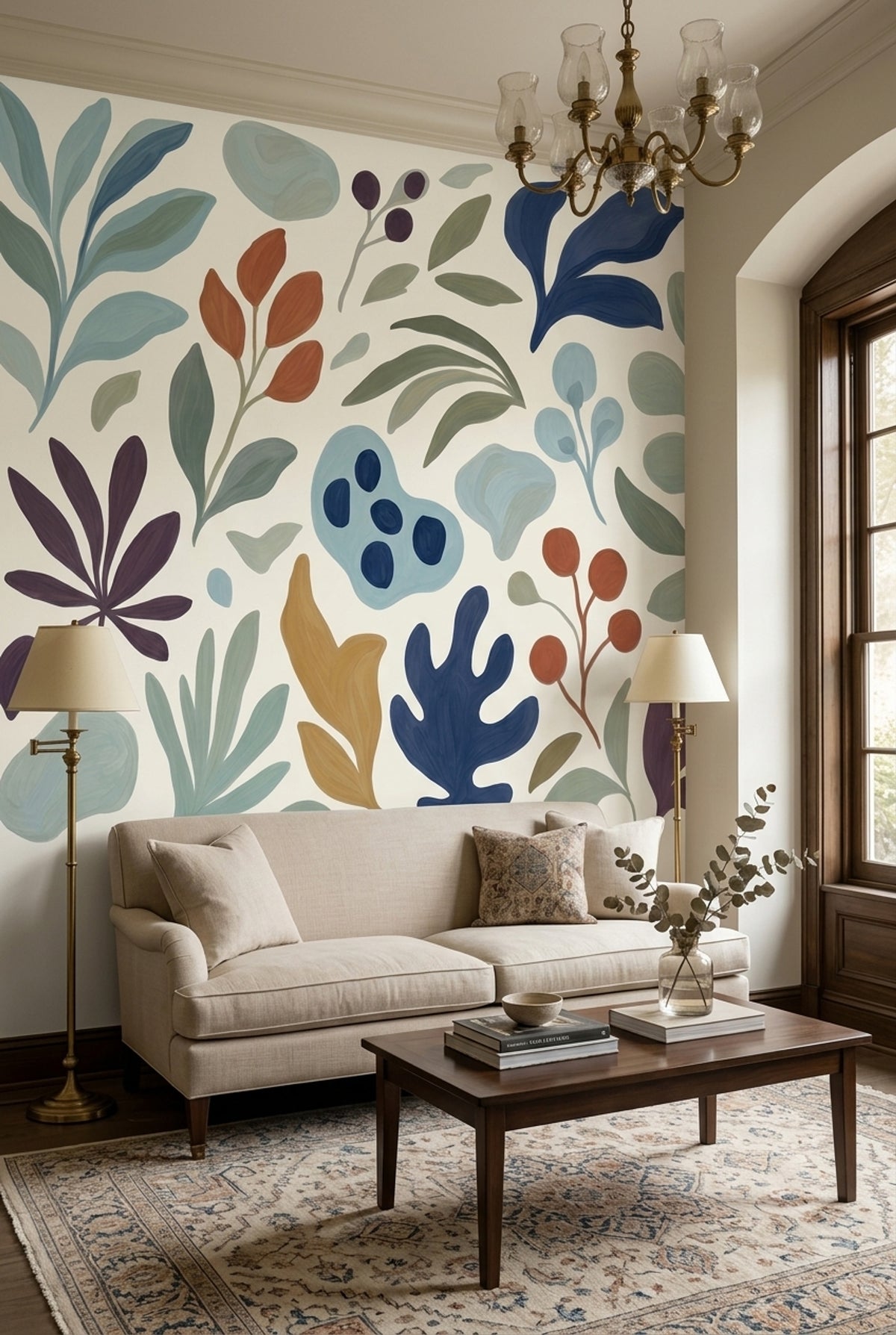 Hand Painted Botanical Leaves Wallpaper Modern Floral Wall Mural