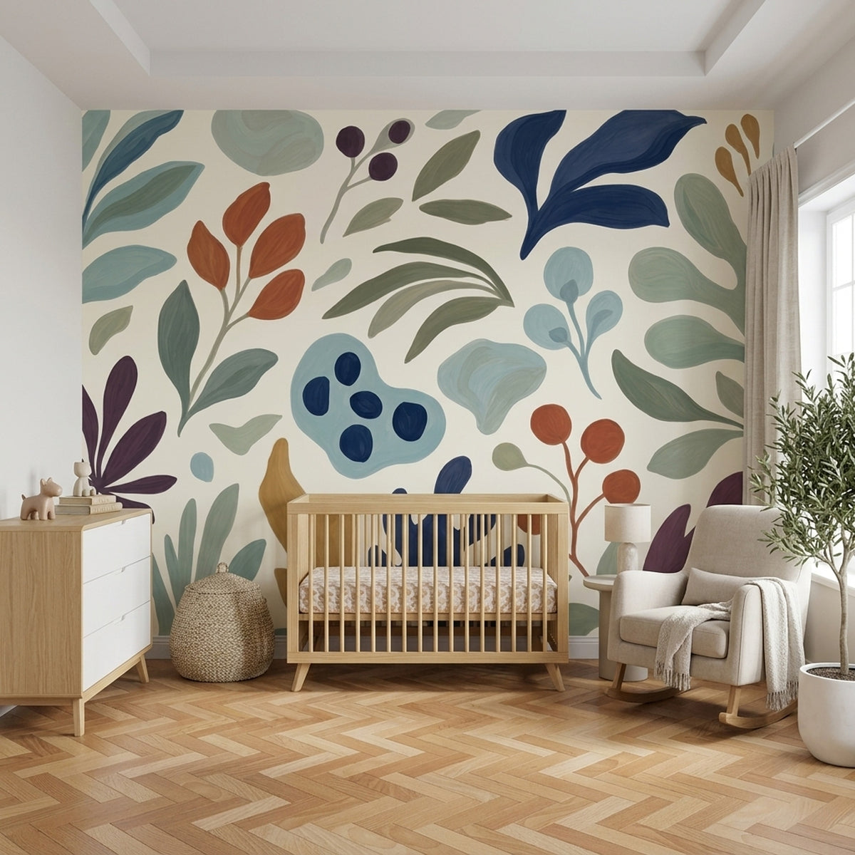 Hand Painted Botanical Leaves Wallpaper Modern Floral Wall Mural