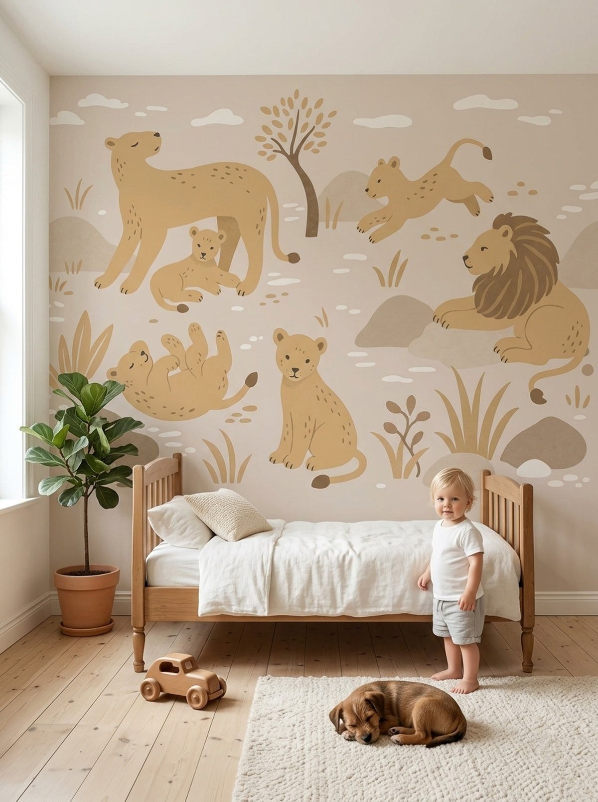 Cute Safari Lions Wallpaper Neutral Nursery Wall Mural