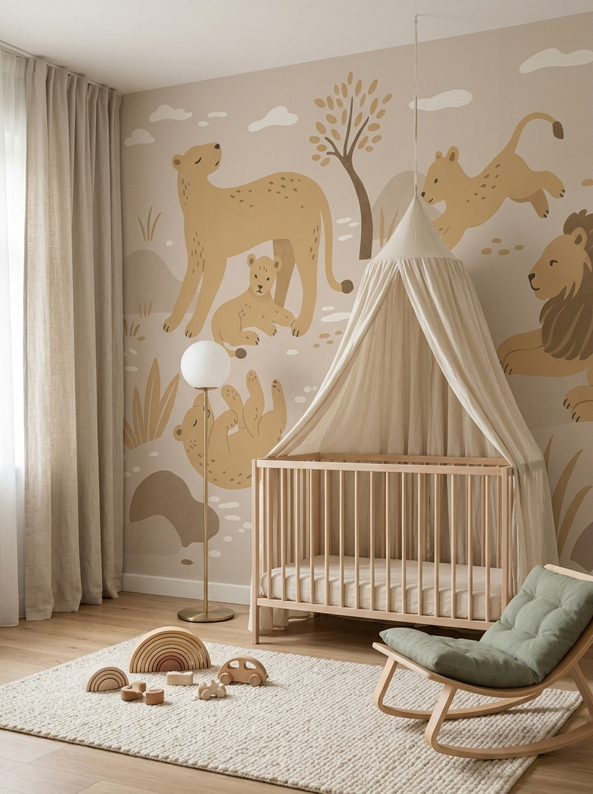 Cute Safari Lions Wallpaper Neutral Nursery Wall Mural