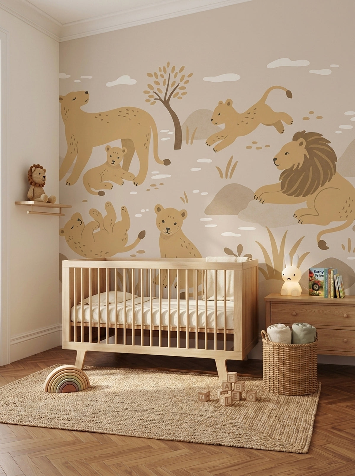 Cute Safari Lions Wallpaper Neutral Nursery Wall Mural