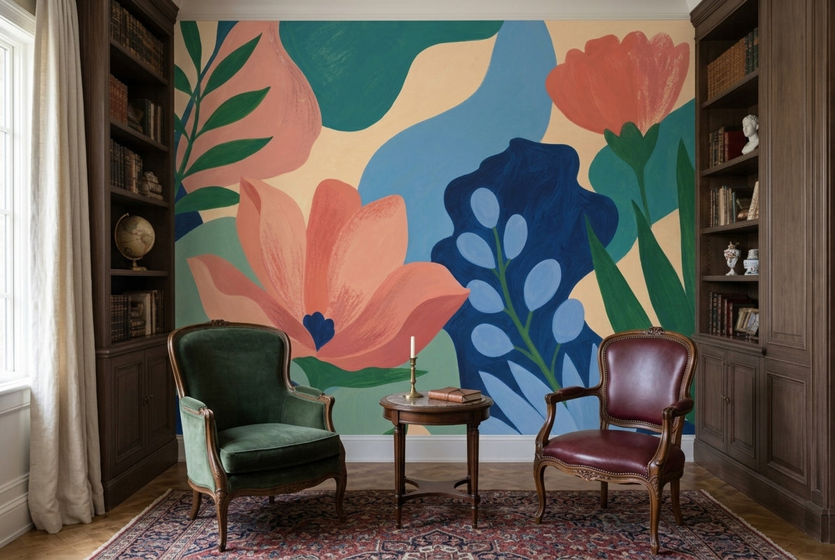 Oversized Floral Wallpaper Hand Painted Botanical Wall Mural