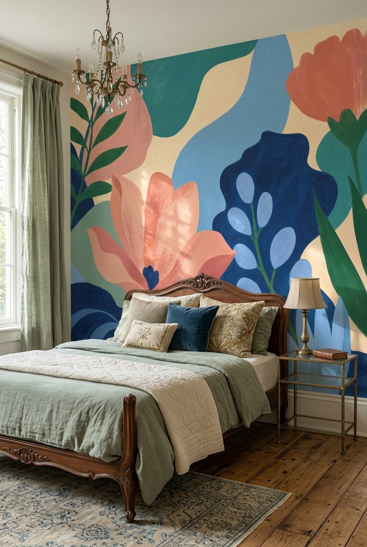Oversized Floral Wallpaper Hand Painted Botanical Wall Mural