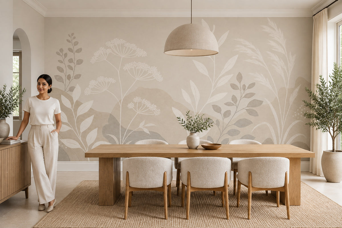 Wildflower Grasses Wallpaper Neutral Botanical Wall Mural