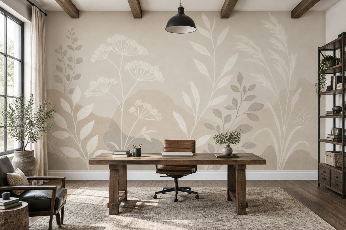 Wildflower Grasses Wallpaper Neutral Botanical Wall Mural