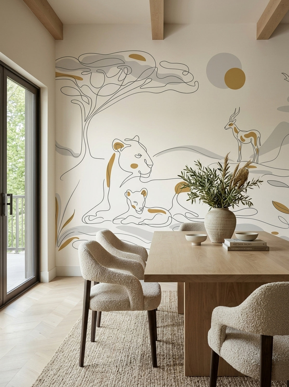 Minimal Lion Family Wallpaper White Background Wall Mural