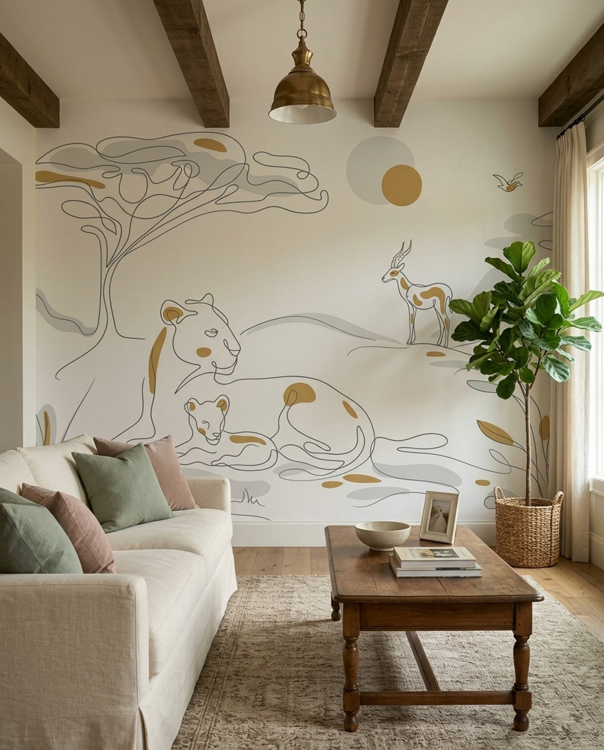Minimal Lion Family Wallpaper White Background Wall Mural