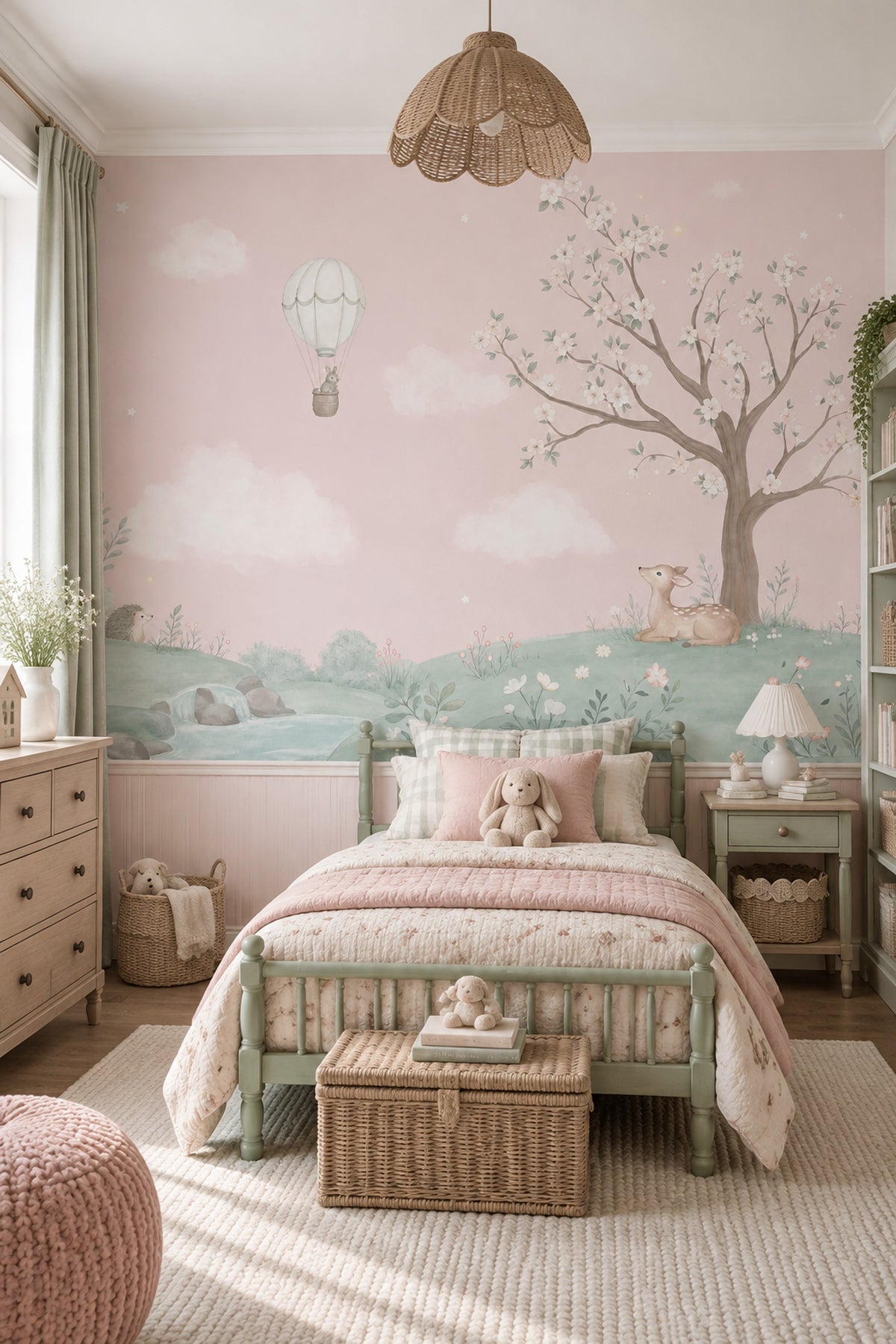 Hot Air Balloon Bunny Wallpaper Watercolor Nursery Wall Mural
