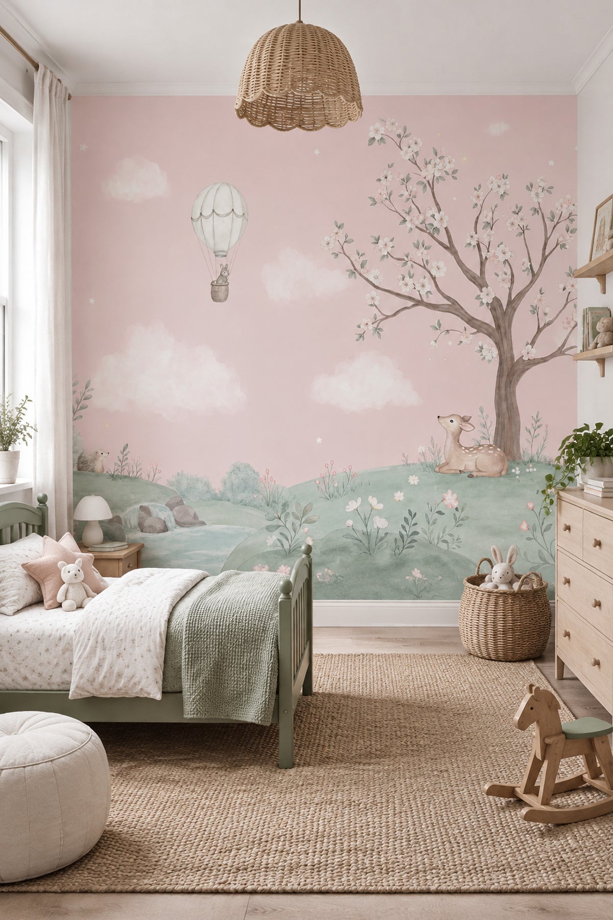 Hot Air Balloon Bunny Wallpaper Watercolor Nursery Wall Mural