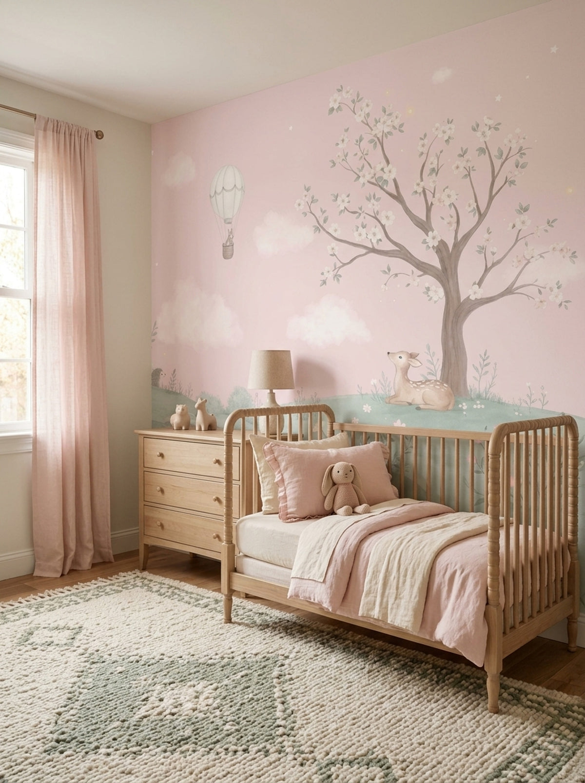 Hot Air Balloon Bunny Wallpaper Watercolor Nursery Wall Mural