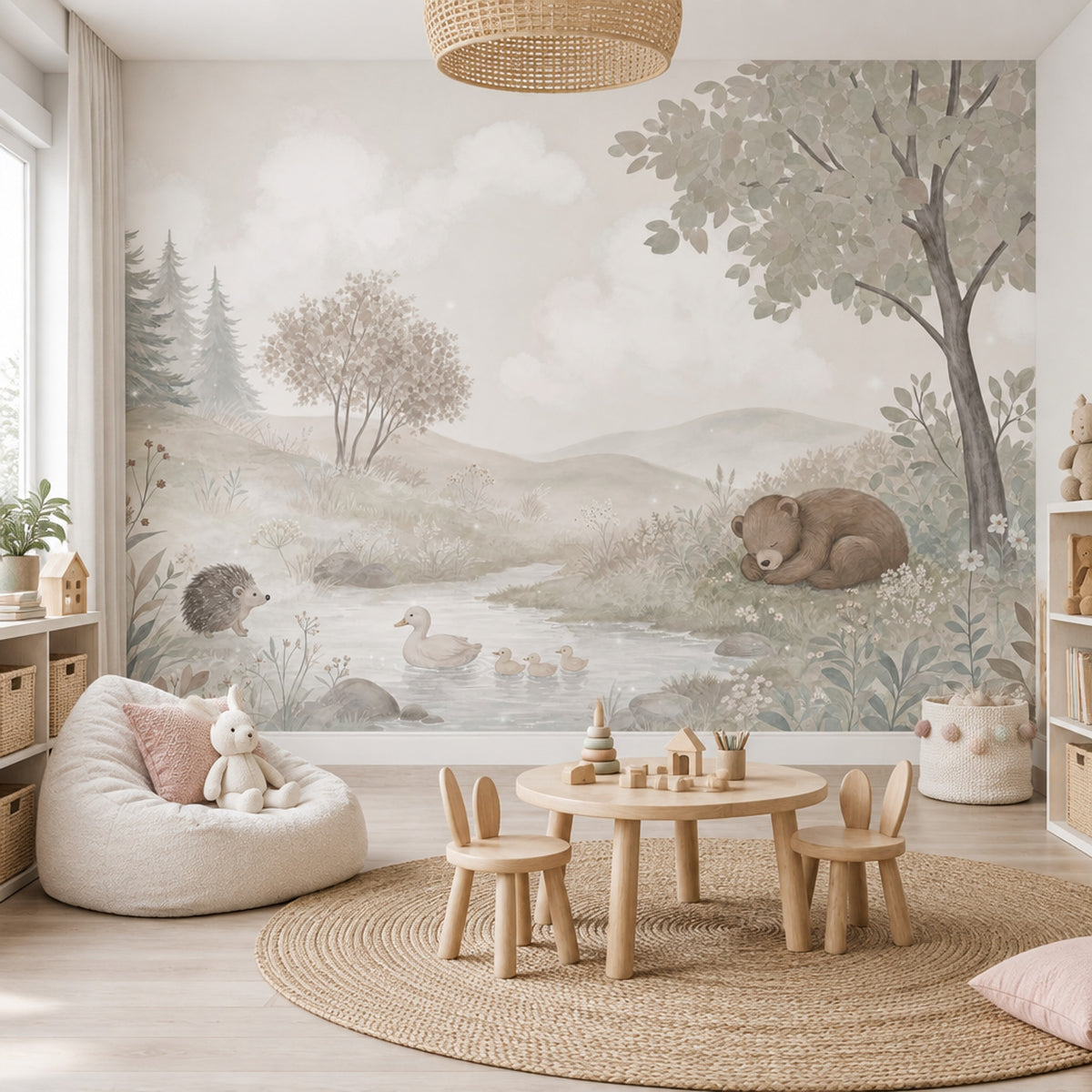 Watercolor Woodland Animals Wallpaper Pastel Forest Wall Mural