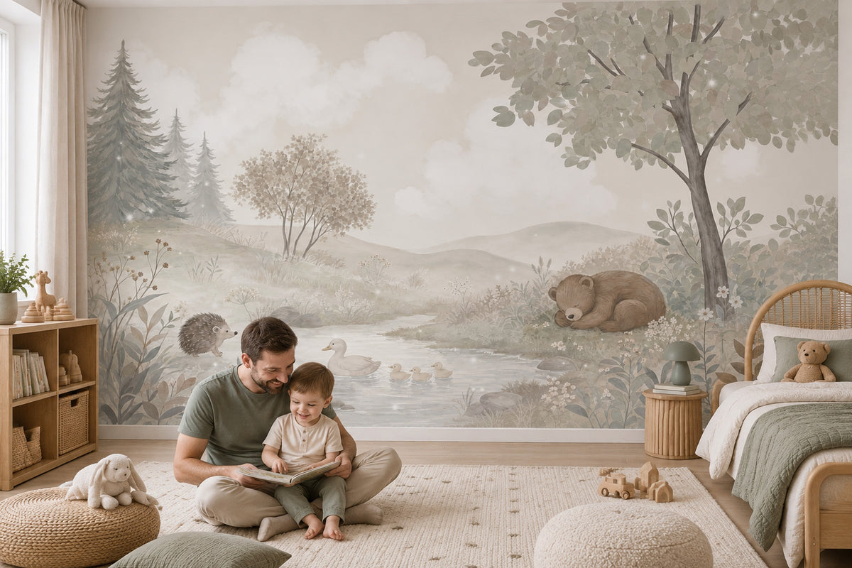 Watercolor Woodland Animals Wallpaper Pastel Forest Wall Mural