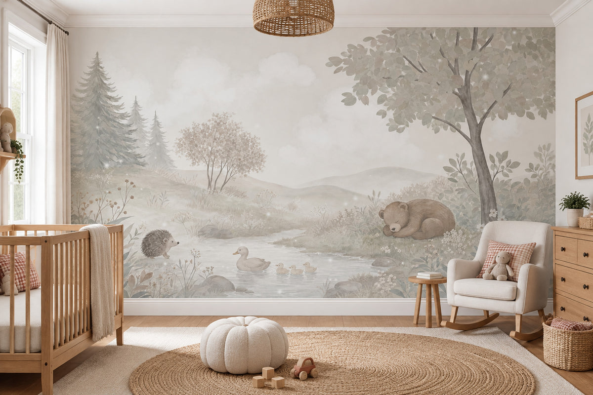 Watercolor Woodland Animals Wallpaper Pastel Forest Wall Mural